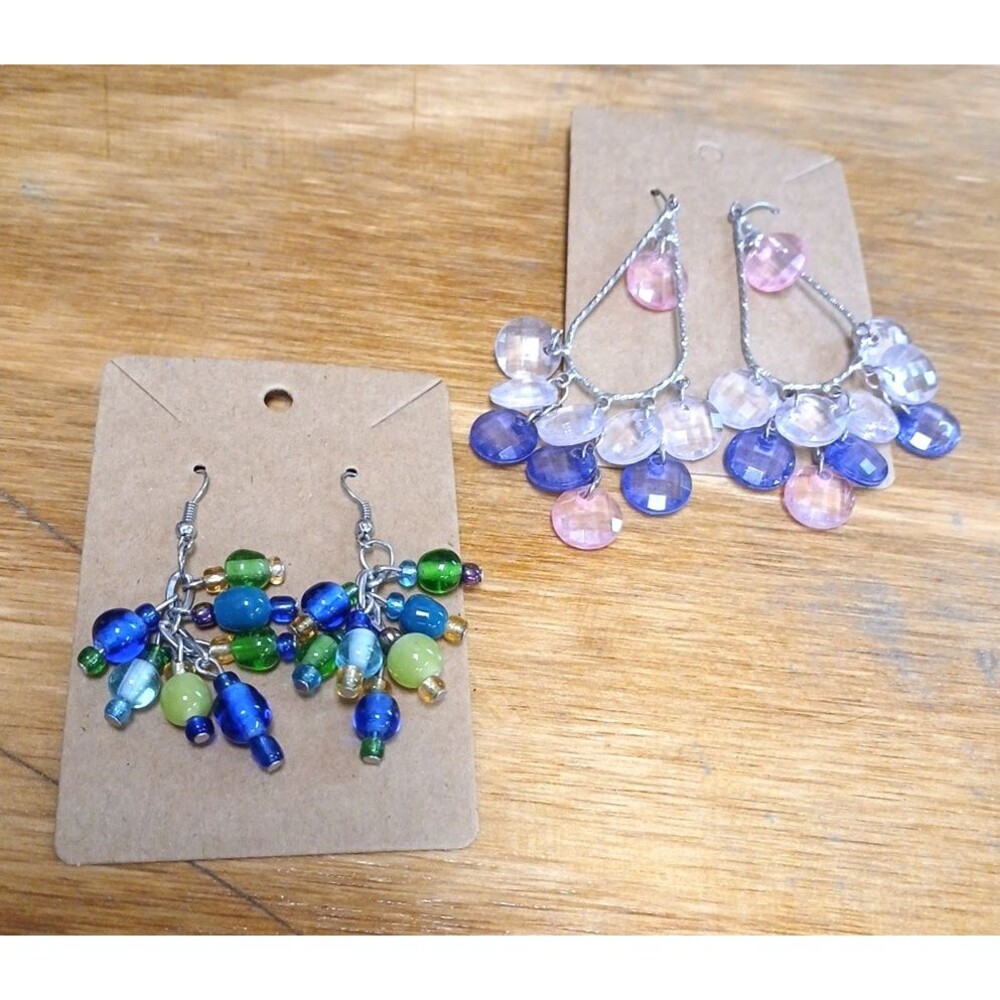 2 Pairs Of Fashion Earrings Beaded Drop Crystal Look